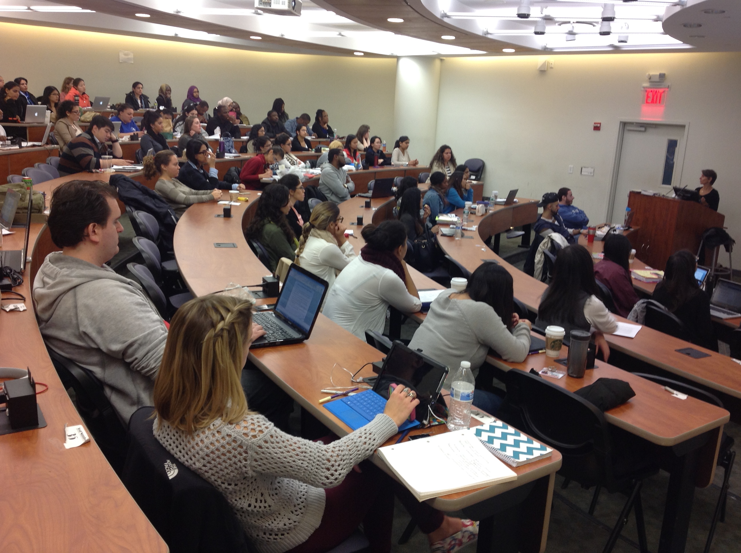 Touro College of Pharmacy students listened to guest speaker Joy Solomon, Esq. give tips on elder abuse prevention