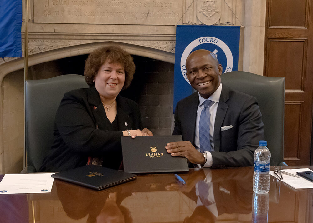 Touro College Provost of Graduate and Professional Divisions Patricia Salkin and Lehman College Provost Peter Nwosu