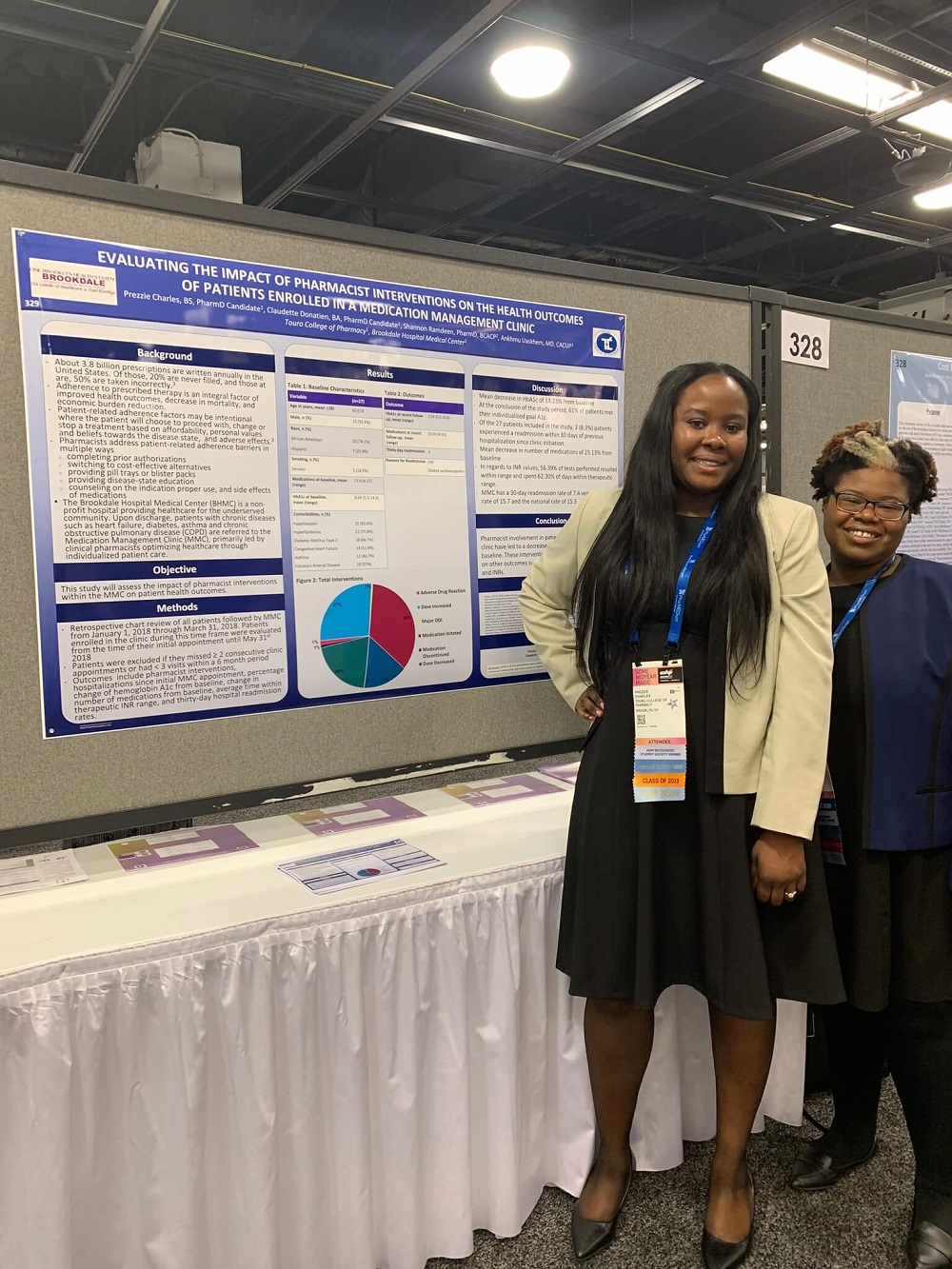 TCOP P4 Prezzie Charles (left), along with P3 Claudette Donatien, delivered a poster presentation on the role of pharmacists at a medication management clinic during the American Society of Hospital Pharmacists (ASHP) mid-year conference in December. 