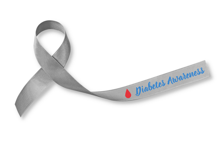 grey ribbon with a drop of red for diabetes awareness
