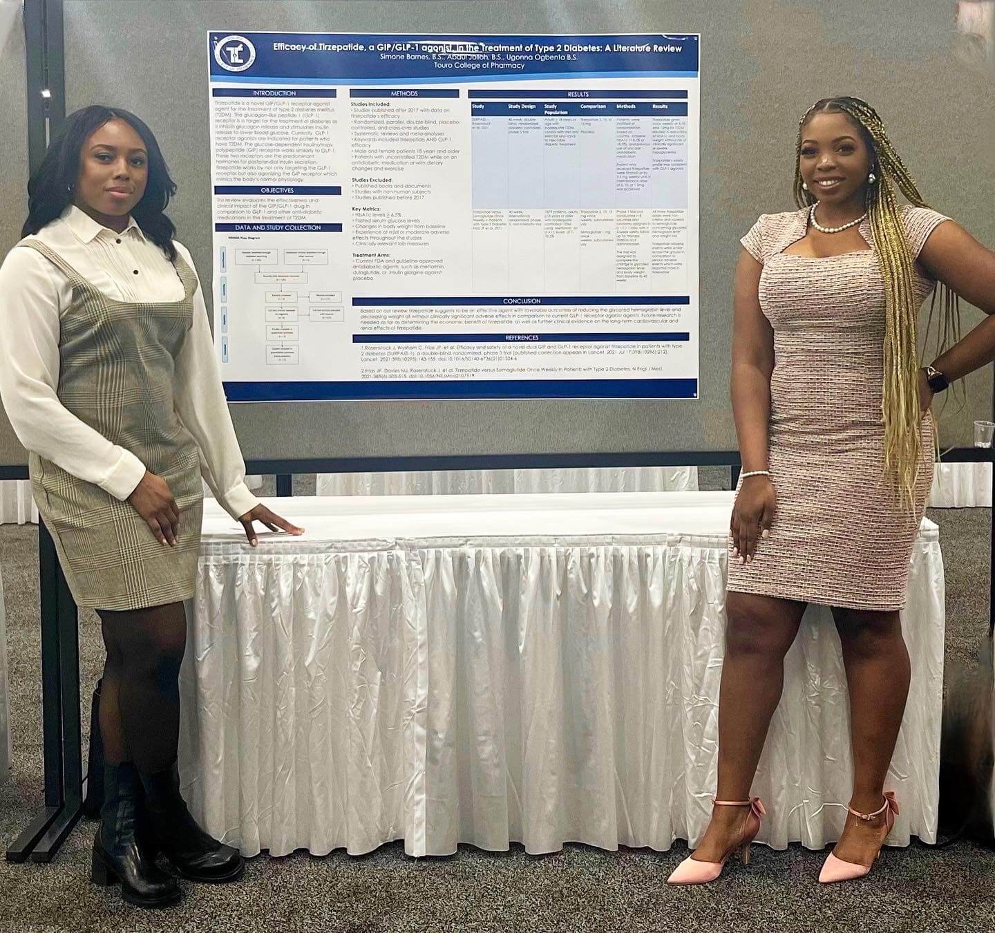 TCOP students stand before their poster presentation at Mid-year 2022. 
