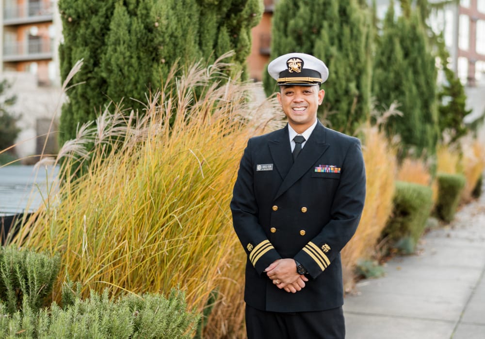 Chris Mendoza posing in uniform